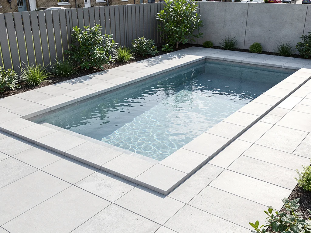 Mini-piscine béton dans un petit jardin de ville clôturé